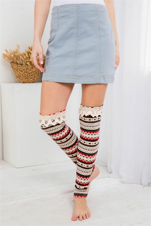 S11-16-1-L2112 IVORY RED WITH CROCHET DETAIL PRINT THROUGHOUT LEG WARMER 3-3 (NOW $ 1.00 ONLY!)