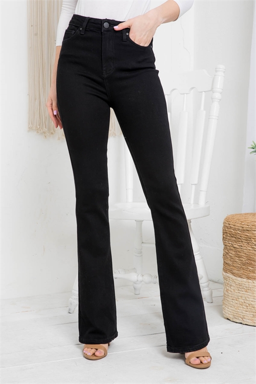 S14-6-1-J2202 BLACK BUTTON AND ZIP CLOSURE HIGH-WAIST SEMI-FLARE DENIM JEANS 1-1-2-2-2-2-1-1