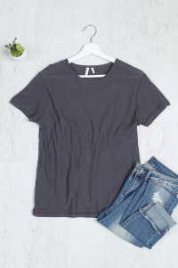 S12-5-4-T19X96 CHARCOAL ROUND NECK BASIC BLOUSE TOP 1-2-2-1