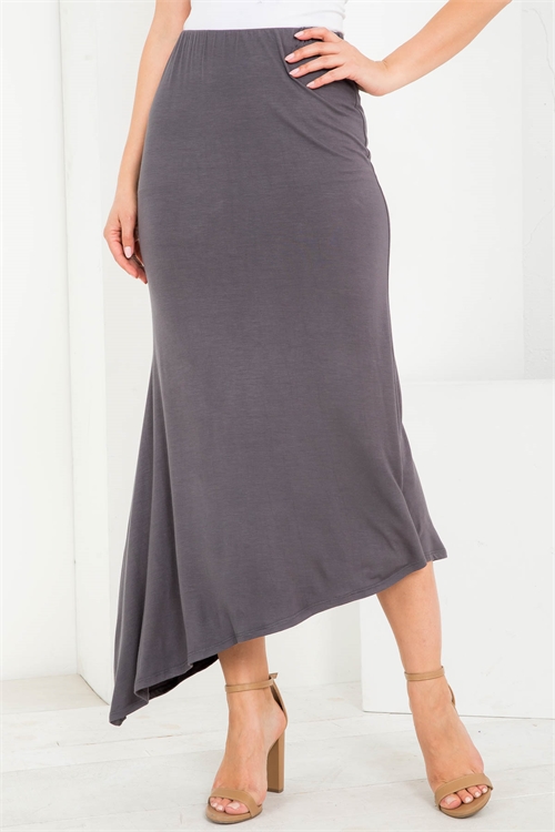 C8-A-3-AD4563 GRAY STRETCH WAIST ASYMETRIC RUFFLE SKIRT 2-2-2