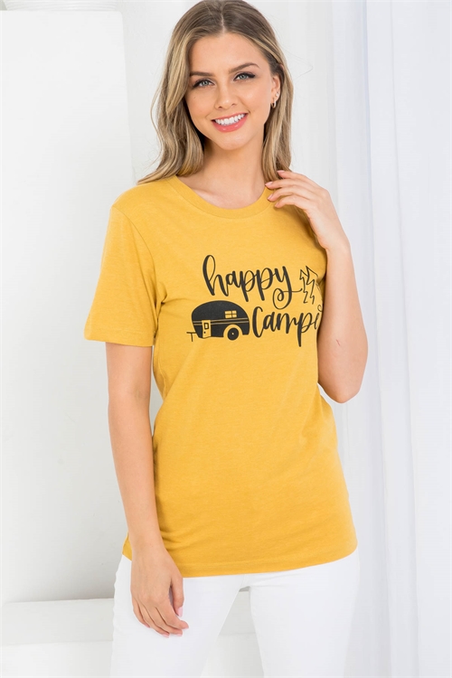 SA4-6-1-TS1005MU MUSTARD "HAPPY CAMPER" GRAPHIC TEE TOP 1-2-2-1