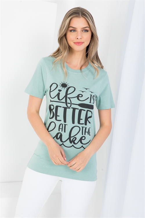 S11-13-4-TS1007MT MINT "LIFE IS BETTER AT THE LAKE" GRAPHIC TEE TOP 1-2-2-1