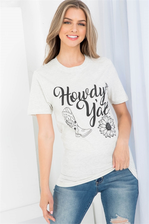 S12-3-3-TS1008OAT OATMEAL "HOWDY YALL" GRAPHIC TEE TOP 1-2-2-1