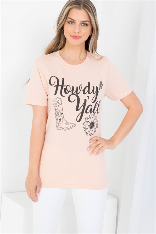 S12-3-3-TS1008BH BLUSH "HOWDY YALL" GRAPHIC TEE TOP 1-2-2-1