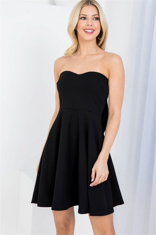 C50-A-3-AD5132 BLACK OFF-SHOULDER TUBE TOP WITH BOW-TIE BACK RUFFLE MINI DRESS 2-2-2