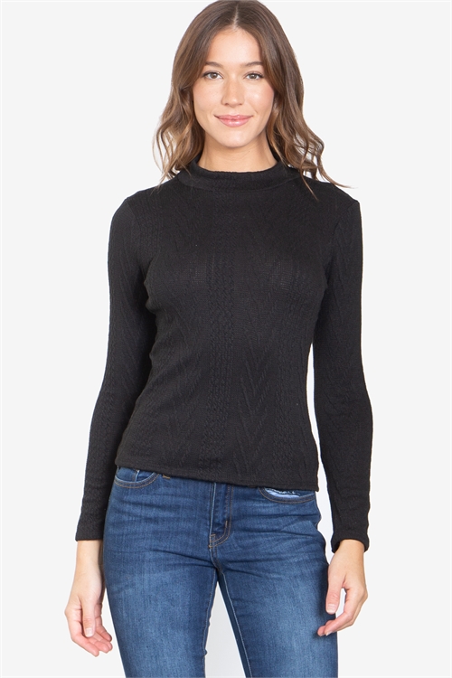 C34-A-1-T4680 BLACK TURTLE NECK KNITTED CHEVERON PRINT KNITTED LONG SLEEVE TOP 2-2-2 (NOW $2.75 ONLY!)