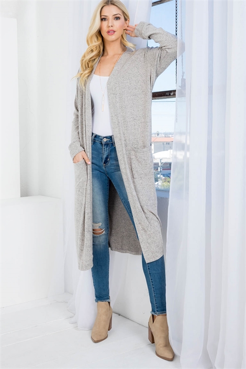 C74-A-2-C3733 TAUPE OPEN FRONT WITH POCKET CARDIGAN 2-2-2