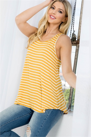 C70-A-1-T7690 MUSTARD STRIPES THROUGHOUT RACER BACK SLEEVELESS TOP 3-1-2