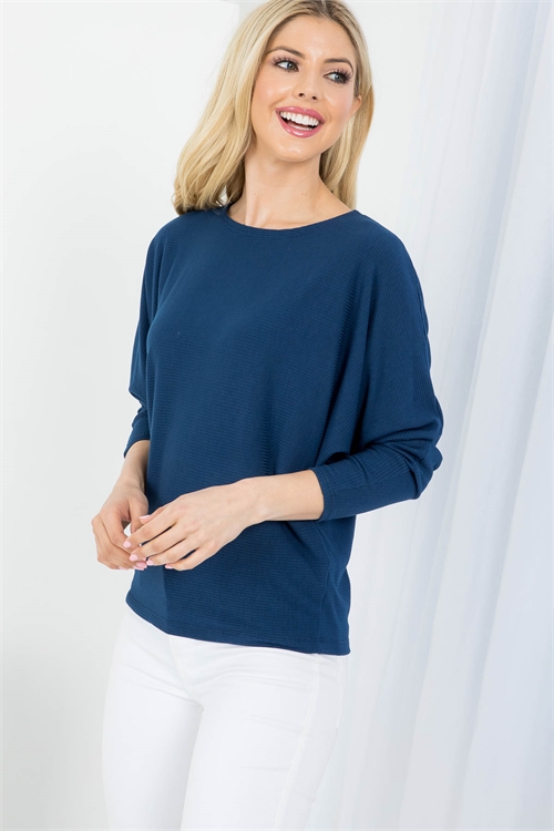C78-A-1-T5675 NAVY BOAT NECKLINE LONG SLEEVE RIBBED TOP 2-2-2