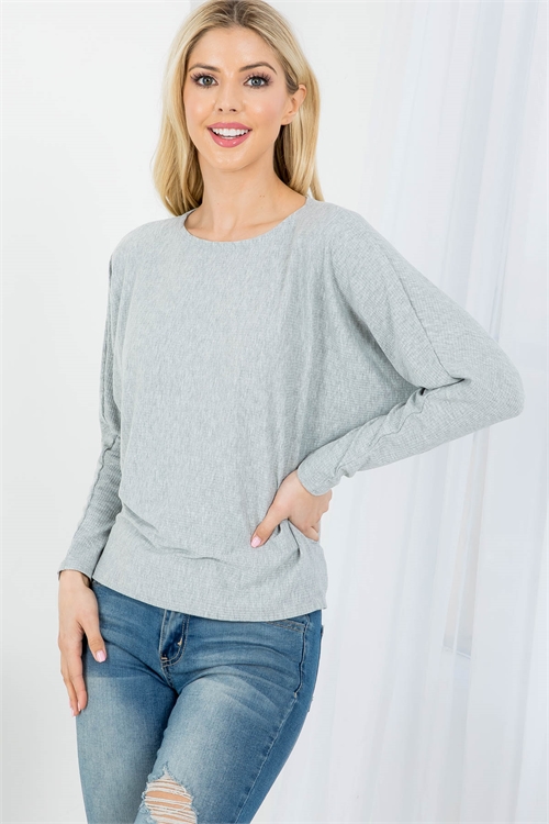 C78-A-3-T5675 HEATHER GRAY BOAT NECKLINE LONG SLEEVE RIBBED TOP 2-2-2