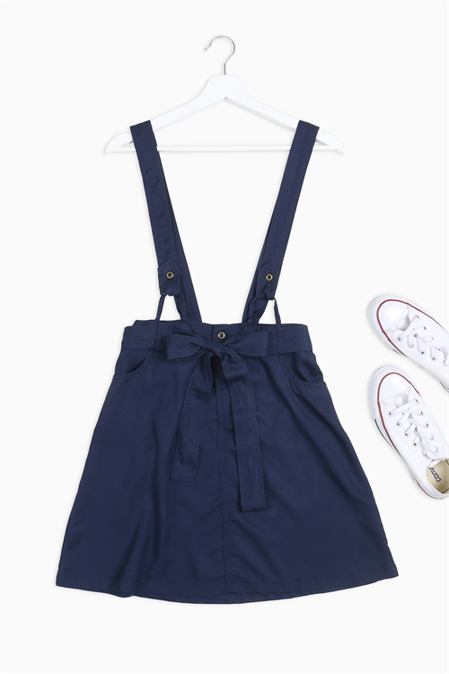 S16-8-3-O4597 NAVY BOW-TIE FRONT WAIST WITH POCKET STRAP OVERALL SKIRT 1-3-1