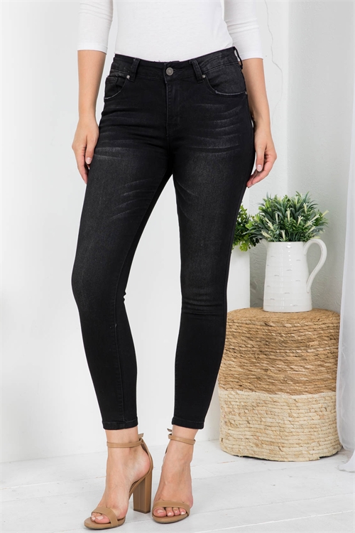 S16-10-2-J1907 BLACK FRONT BUTTON & ZIP CLOSURE DENIM JEANS 2-3-3-3-2-1-1