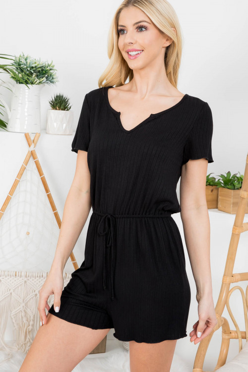 C30-A-1-AD4704 BLACK V-NECK DRAW STRING ROMPER 1-2-2