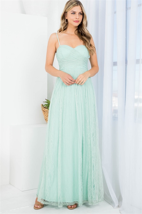 S13-9-3-D7481 MINT SPAGHETTI STRAPS BACK ZIP LACE FABRIC THROUGHOUT MAXI DRESS 2-2-2