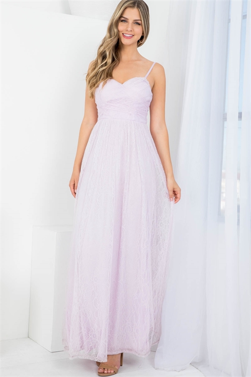 S13-12-1-D7481 LIGHT LAVENDER SPAGHETTI STRAPS BACK ZIP LACE FABRIC THROUGHOUT MAXI DRESS 2-2-2