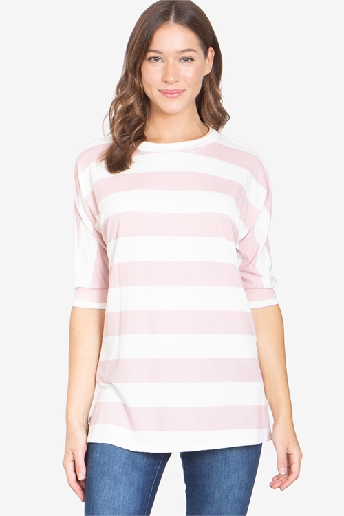 C64-A-1-T8720 ROSE IVORY STRIPES TOP 2-2-2