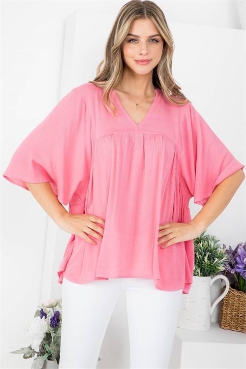 S4-9-1-T3925 CORAL V-NECKLINE RUFFLE BATWING TOP 2-2-2