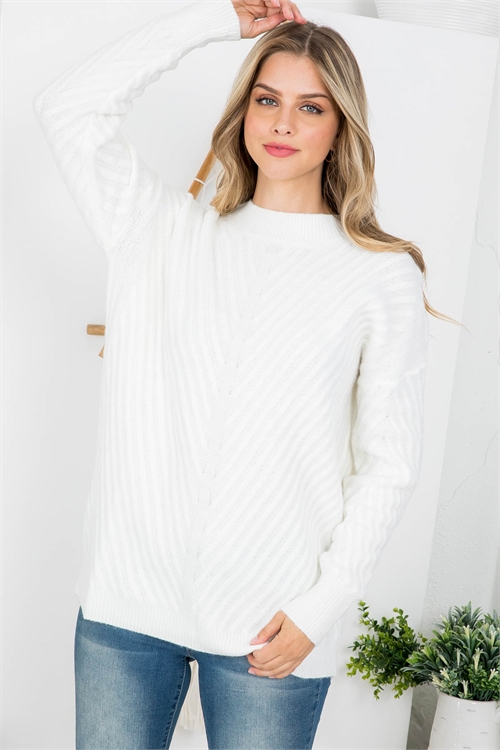 S10-17-3-S12655 CREAM HERRINGBONE WIDE RIB PULLOVER SWEATER 2-2