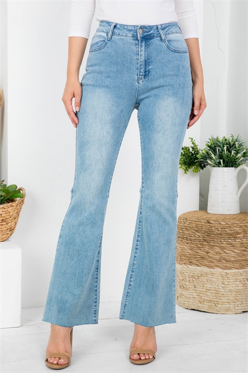 S10-9-1-J4876 BLUE FRONT BUTTON & ZIP CLOSURE BELL BOTTOM LEG DENIM JEANS 2-2-