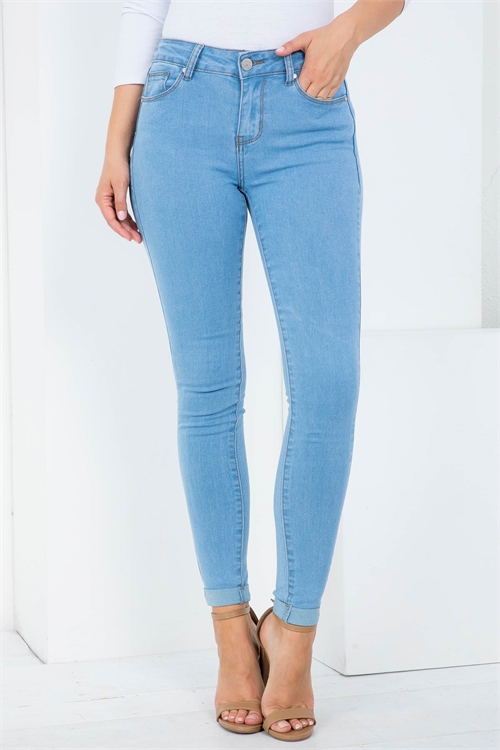 S9-12-3-J903 LIGHT DENIM FRONT BUTTON & ZIP CLOSURE CUFFED LEG SKINNY JEANS 1-1-1-1-2-2-2-1-1