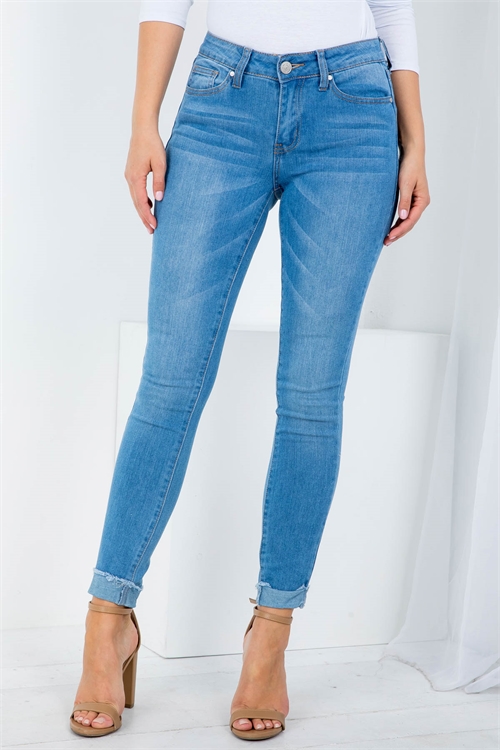 S9-12-3-J920 MEDIUM DENIM FRONT BUTTON & ZIP CLOSURE CUFFED LEG SKINNY JEANS 1-1-1-1-2-2-2-1-1