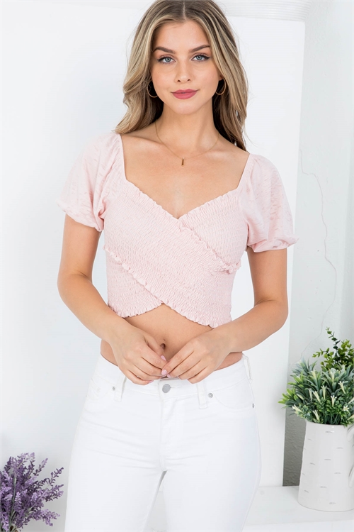 C72-B-3-T5733 LIGHT PINK SWEETHEART NECKLINE CROSSED RUCHED CROPPED TOP 3-2-1