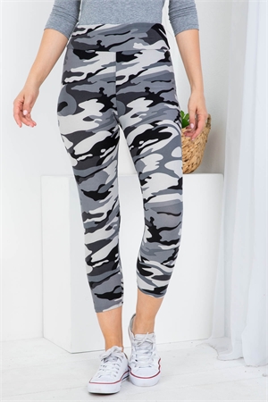 SA3-5-4-YO2510 A-41 GRAY CAMOUFLAGE PRINT CAPRI LEGGINGS / 10PCS