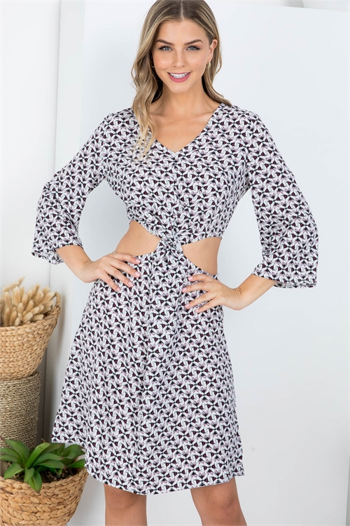 S11-5-2-D186 WHITE BLACK FUCHSIA V-NECKLINE FRONT KNOT TWIST FRONT AND CUT-OUT MID-DRIF DRESS 2-2-2 (NOW $2.50 ONLY!)