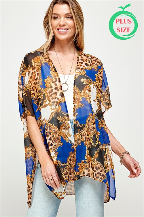 C34-A-1-MT2547-3X ROYAL GOLD JACQUARD ANIMAL PRINT OPEN FRONT PLUS SIZE KIMONO 2-2-2