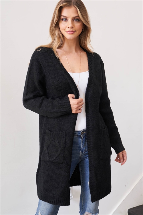 S12-9-2-YG-49 BLACK LONG RAGLAN CUFFED SLEEVE WITH FRONT POCKET CARDIGAN 2-2