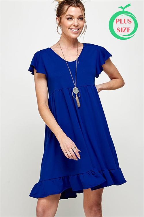 C88-A-2-MD4433X ROYAL ROUND V-NECK RUFFLE SHORT SLEEVE RUFFLE PLUS SIZE DRESS 2-2-2