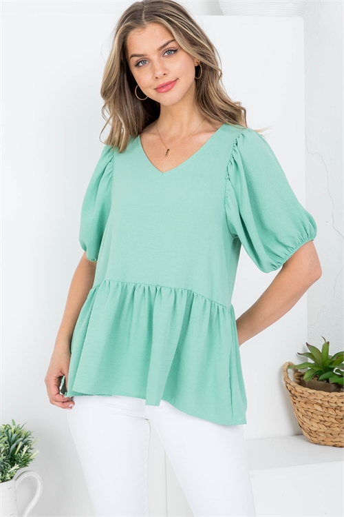 S11-9-3-AD5020-S SAGE V-NECKLINE PUFFY SLEEVE RUFFLE TOP 1-2-2-1