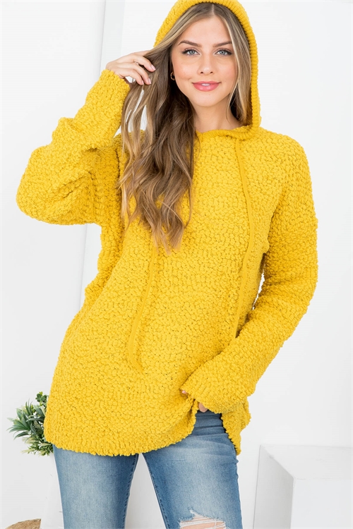 S25-8-1-S1006 MUSTARD WITH DRAW STRING HOOD SWEATER 2-2-2