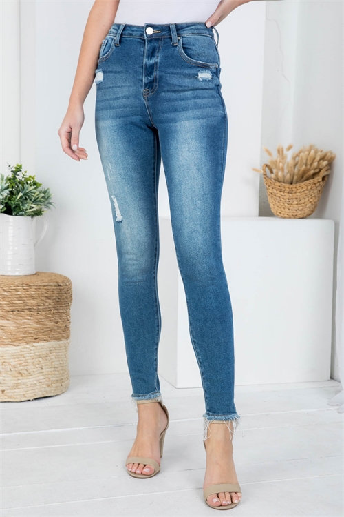 S7-3-1-J1247 MEDIUM DENIM FRONT BUTTON & ZIP CLOSURE SKINNY LEG DISTRESSED JEANS 1-2-2-2-2-2-2-1