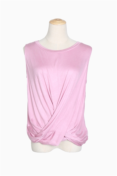 S4-8-3-T1132 DUSTY PINK SCOOPED NECKLINE FRONT CROSSED SLEEVELESS TOP 2-2-2