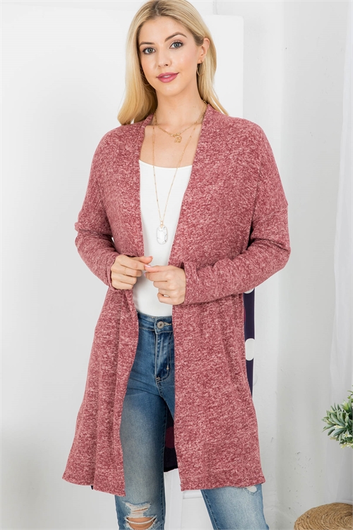 C32-A-2-C62473 BURGUNDY NAVY WITH DOTS PRINT OPEN FRONT CARDIGAN 2-2-2