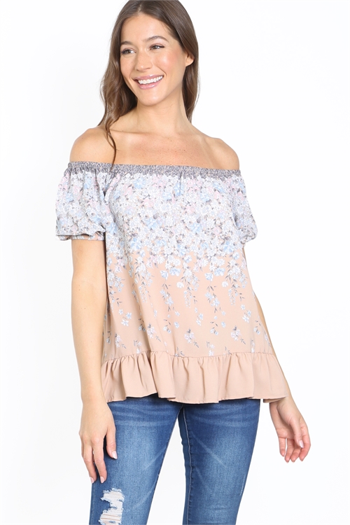 C50-A-2-T60883C TAUPE FLORAL TOP 2-2-2