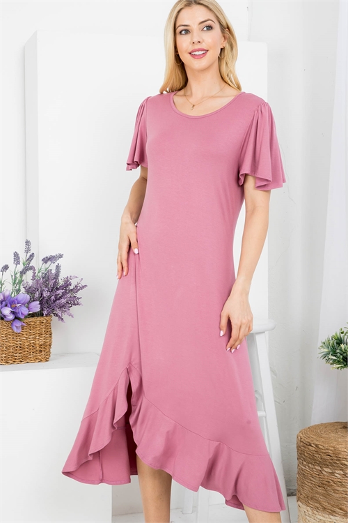 C8-A-1-AD5131-MAUVE ROUND NECKLINE RUFFLE SLEEVE ASYMETRIC DRESS 2-2-2