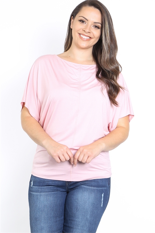 C52-B-1-T3656X PINK BOAT NECKLINE RUFFLE BATWING PLUS SIZE TOP 2-2-2