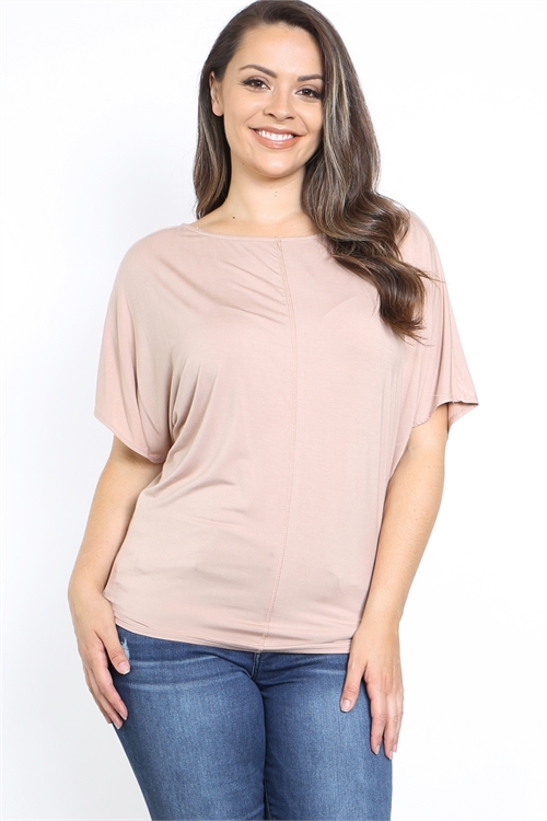C52-B-1-T3656X TAUPE BOAT NECKLINE RUFFLE BATWING PLUS SIZE TOP 2-2-2