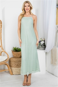 S10-8-3-D1660 LIGHT SAGE SPAGHETTI STRAP KNITTED LONG DRESS 3-2-1 (NOW $ 4.75 ONLY!)