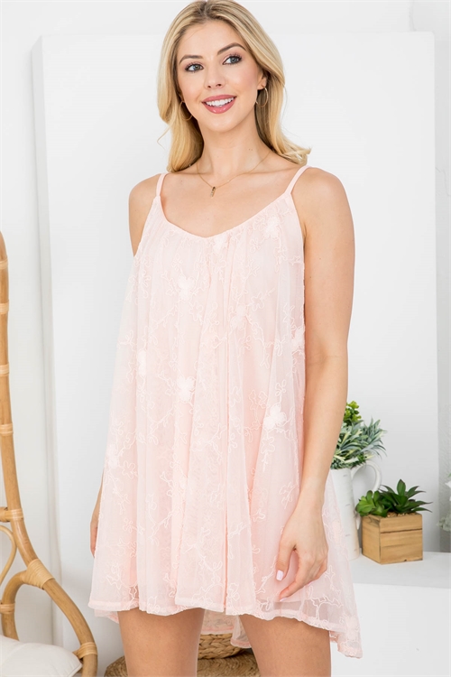 S10-7-3-D1632 LIGHT PINK ADJUSTABLE SPAGHETTI STRAP FLORAL LACE THROUGHOUT ASYMETRIC DRESS 3-2-1 (NOW $ 4.75 ONLY!)