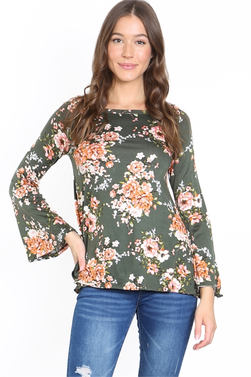 C24-B-2-T61127 OLIVE FLORAL PRINT TOP 2-2-2