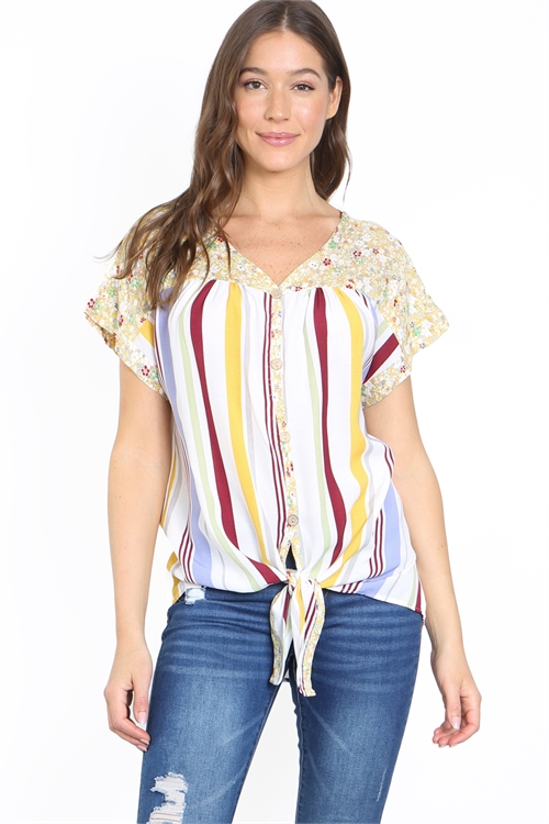 C76-A-1-T63071 MULTI FLOWER STRIPES TOP 2-2-2