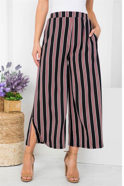 S12-2-1-P6540 BLACK WITH STRIPES WITH SIDE POCKET & SLIT WIDE LEG SQUARE PANTS 2-2-2