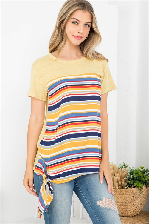 C56-A-1-T63000 YELLOW MULTI STRIPES WITH SIDE TIE TWIST KNITTED TOP 2-2-2