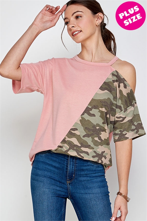 C82-A-1-WT2415X ROSE OLIVE CAMOUFLAGE PLUS SIZE TOP 2-2-3