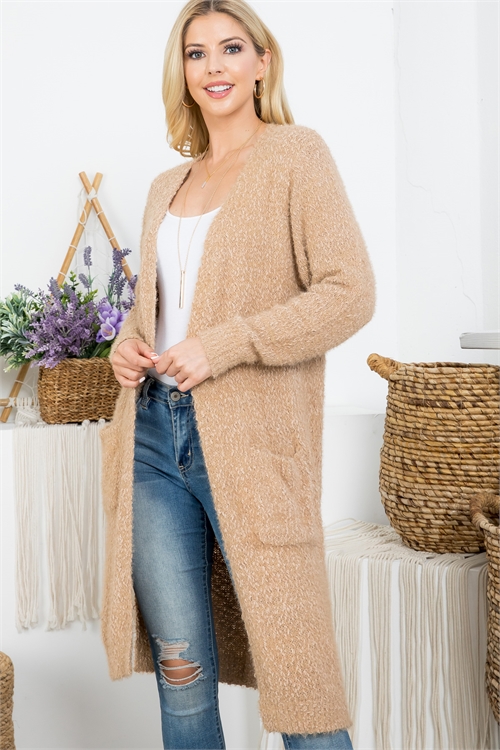 S6-10-1-C1577 COCO SOFT POPCORN EYELASH KNIT WITH POCKETS OPEN CARDIGAN 3-3