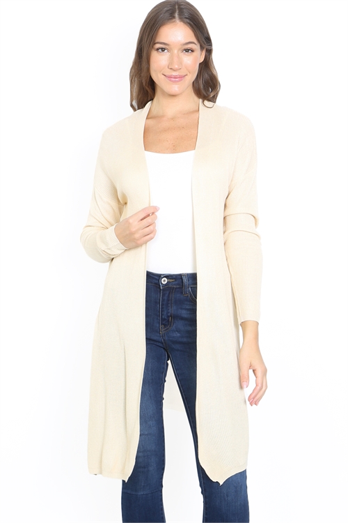 S8-4-3-C1478 CREAM OPEN FRONT WITH HIGH SIDE SLIT DETAIL KNITTED CARDIGAN 3-3