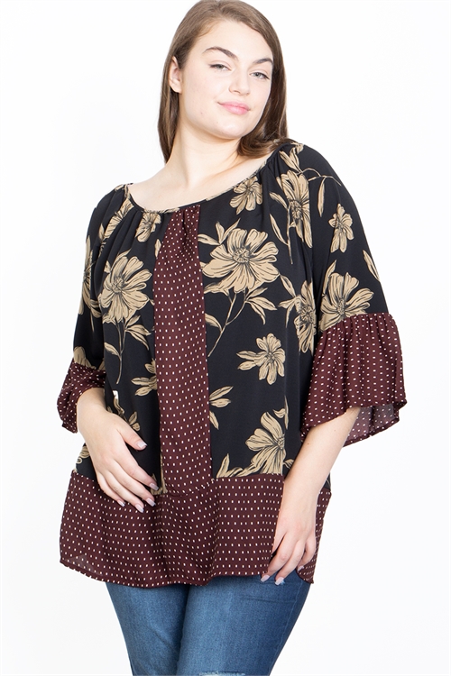 C42-A-3-T62790X BLACK BURGUNDY PRINT PLUS SIZE TOP 2-2-2 (NOW $ 3.00 ONLY!)